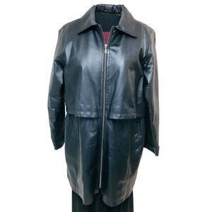 Veranesi Black Leather Coat‎ Womens 18W Lined Cape Drawstring Full Zip Goth